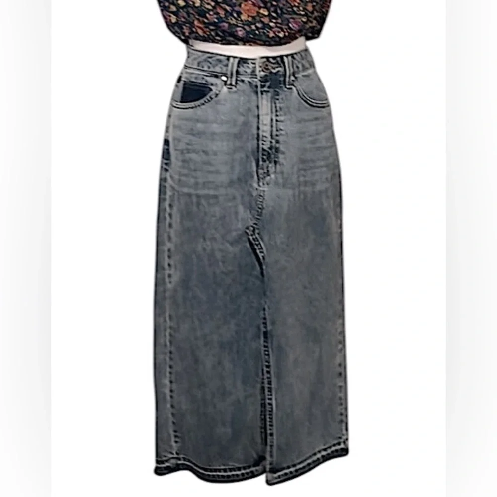 Guess Women’s Distressed Vintage Blue Denim Boho Jean Midi Maxi Skirt  Sz 26